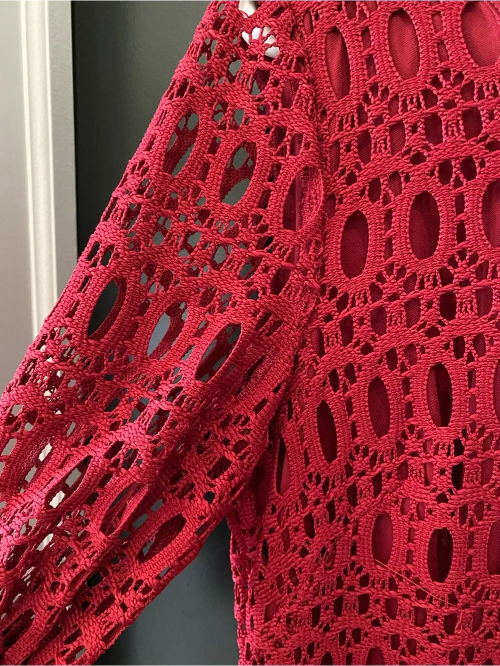Dressbarn Red Crochet Dress with Tie Sleeves - Picture 3 of 5